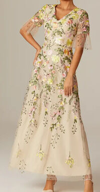 AW BRIDAL 6 S Cream Carole Floral Embroidered Formal Party Maxi Dress B29